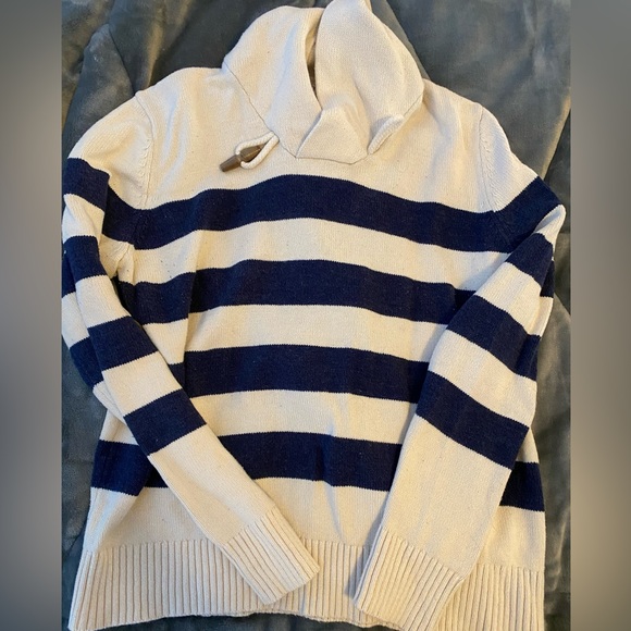 Merona Other - Merona White with Blue Stripes Cowl Neck Sweater Size L